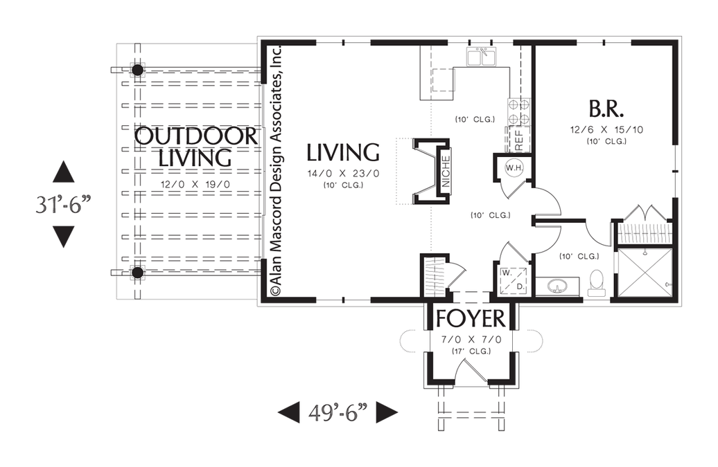 Main Floor Plan image for Mascord Rosabella-Mediterranean Guest Home Plan or Vacation Retreat-Main Floor Plan