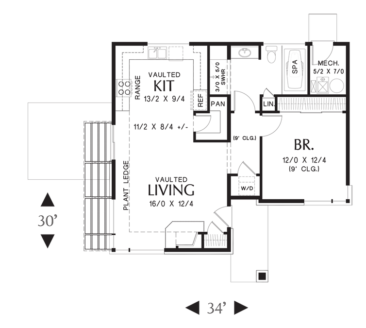 Main Floor Plan image for Mascord Dunland-Single Bedroom, Compact Contemporary Home Ideal for Beach, Rental, Vacation, or Micro Living!-Main Floor Plan