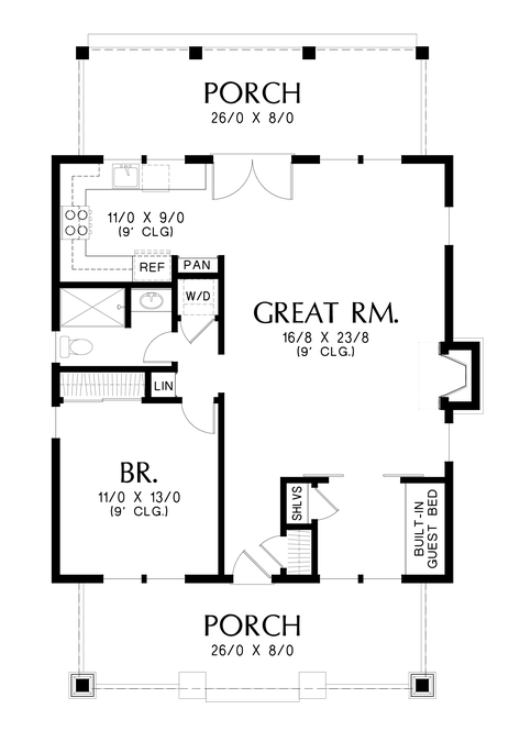 Main Floor Plan image for Mascord Aumsville-A Beautifully Detailed Craftsman Getaway-Main Floor Plan