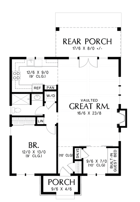 Main Floor Plan image for Mascord Cecil-Guest Cottage, Vacation Home or Compact Living - This Plan is Perfect in Any Case-Main Floor Plan