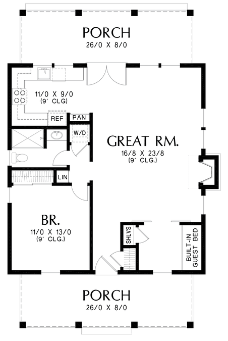 Main Floor Plan image for Mascord Decorah-Everything You Need in a Comfortable Cottage-Main Floor Plan