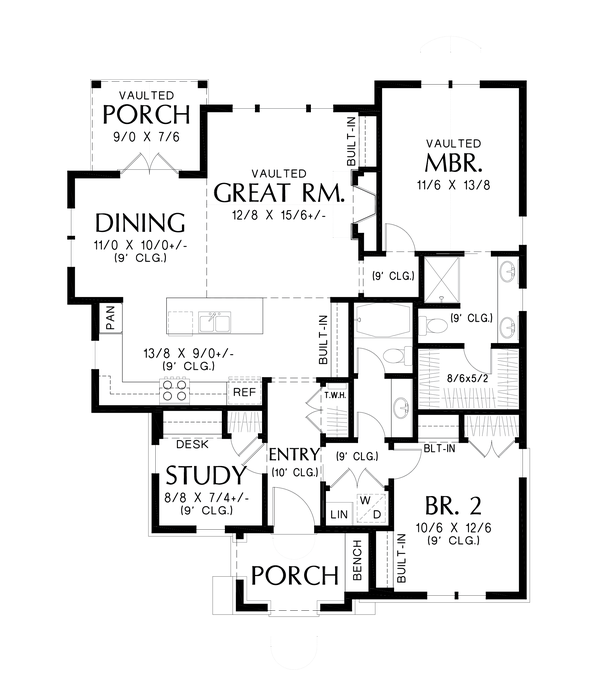 Main Floor Plan image for Mascord Winterfell-Charming Storybook Plan with Great Amenities-Main Floor Plan