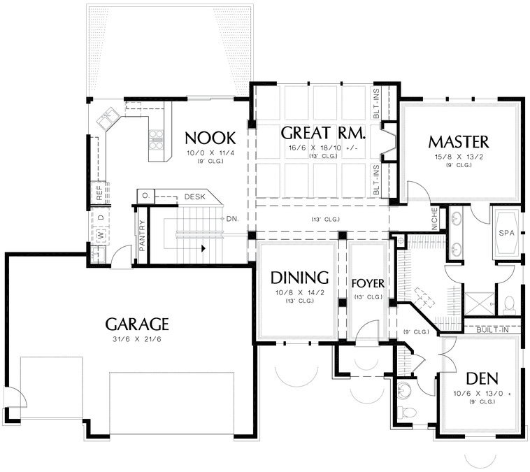 Main Floor Plan image for Mascord Arlington-European Plan Great for Sloping Lot-Main Floor Plan