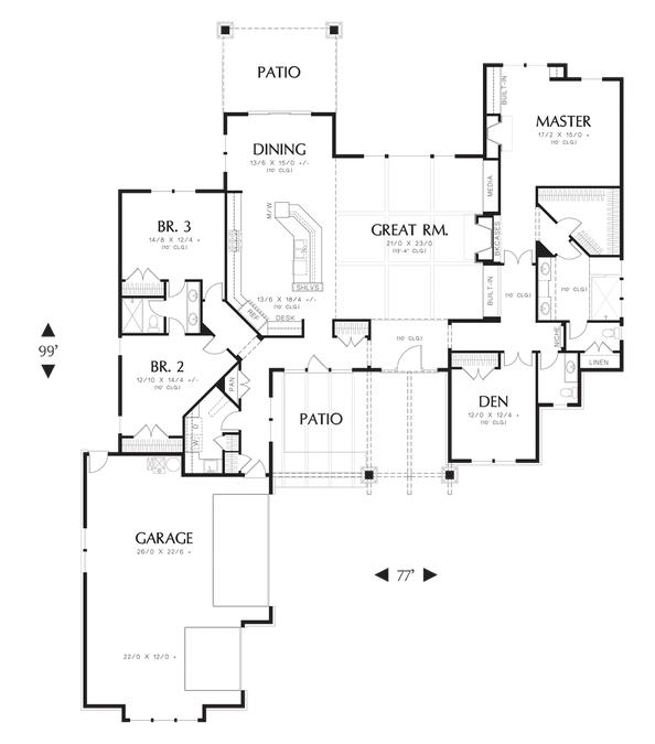 Main Floor Plan image for Mascord Broderick-Craftsman Lodge with Open Floor Plan-Main Floor Plan