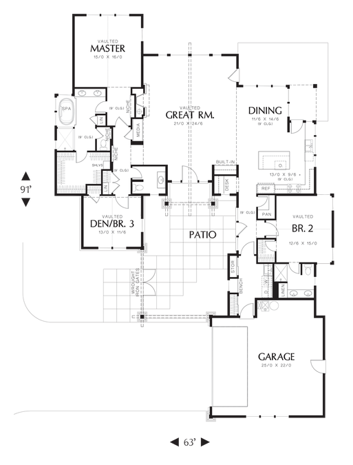 Main Floor Plan image for Mascord Skylar-Lodge with Front Courtyard and Elegant Guest Suite-Main Floor Plan