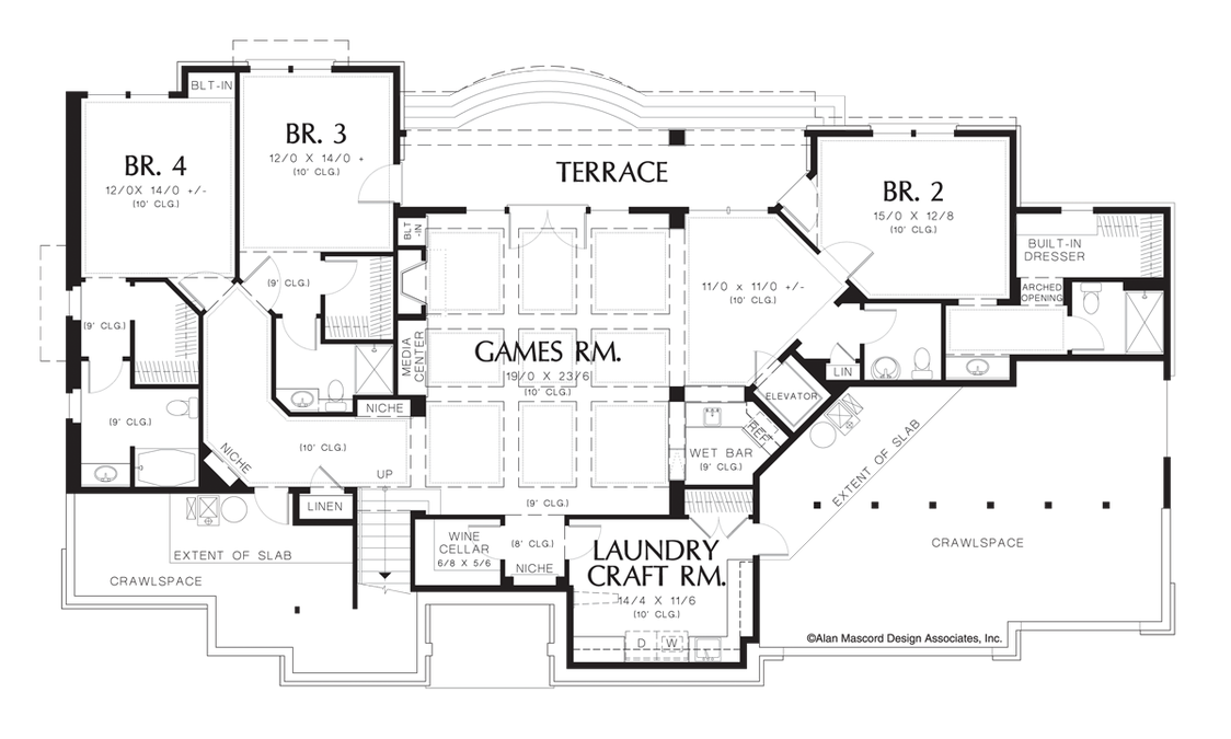 Lower Floor Plan image for Mascord Jorgenson-French Country Estate Plan with High Ceilings-Lower Floor Plan