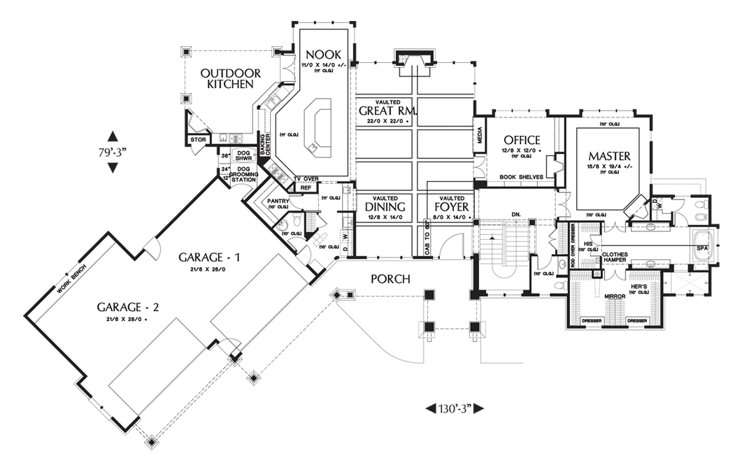 Main Floor Plan image for Mascord Tasseler-Large One Story Plan with Walk-out Basement-Main Floor Plan