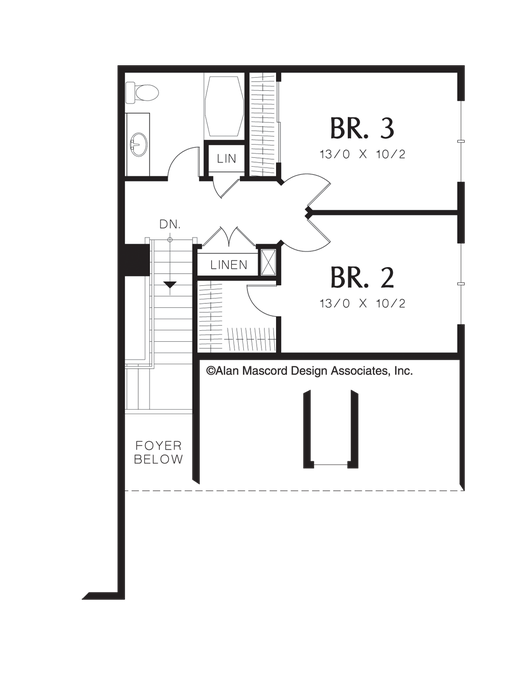 Upper Floor Plan image for Mascord Miranda-2 Story Cottage Plan-Upper Floor Plan
