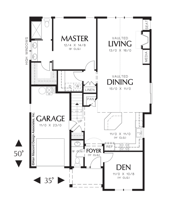 Main Floor Plan image for Mascord Sherwood-European Cottage Plan with High Ceilings-Main Floor Plan