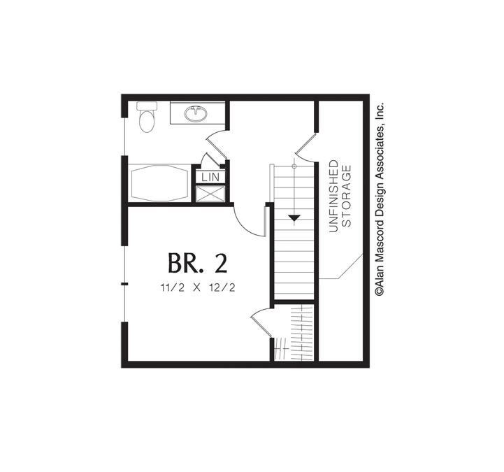 Upper Floor Plan image for Mascord Sherwood-European Cottage Plan with High Ceilings-Upper Floor Plan