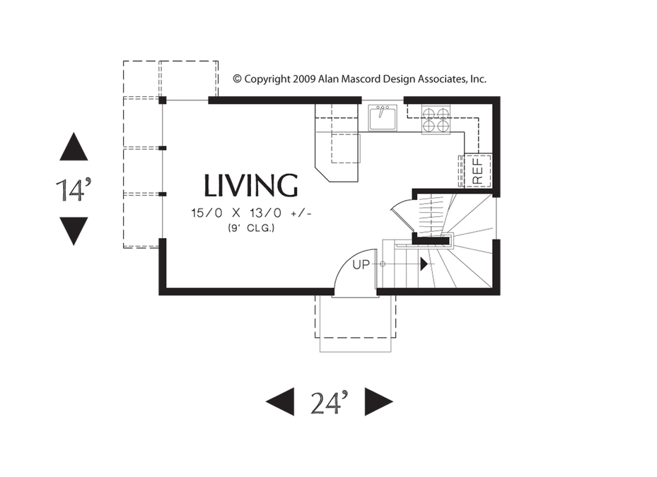 Main Floor Plan image for Mascord Lexington-A Fun, Unique Home for Vacationers or Micro Living-Main Floor Plan