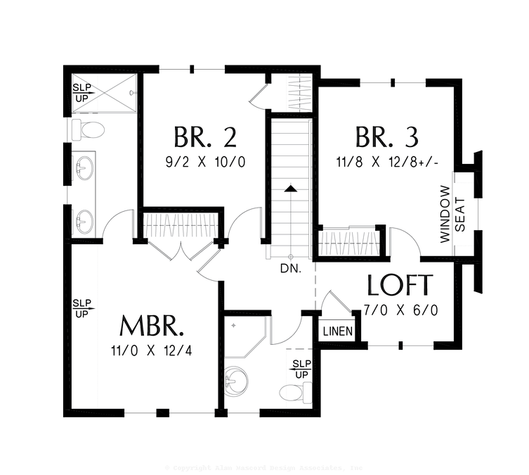 Upper Floor Plan image for Mascord Geneva-Traditional Craftsman Home Crammed with Character-Upper Floor Plan