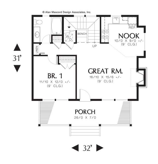 Main Floor Plan image for Mascord Abbeville-Cabin Design Vacation Home Plan-Main Floor Plan