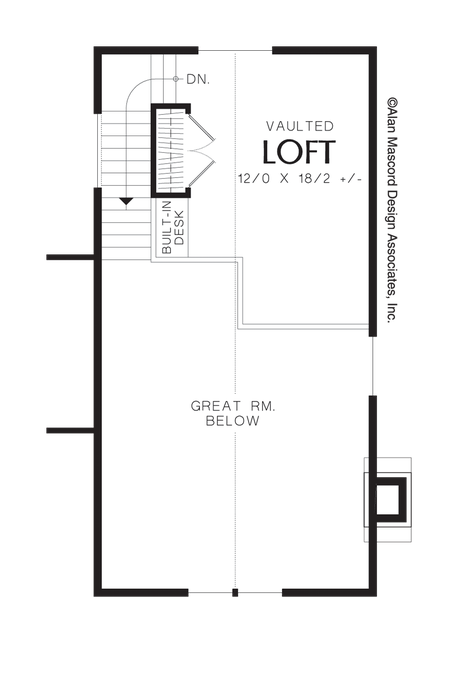 Upper Floor Plan image for Mascord Vanessa-1 Bedroom Cottage Plan with Loft-Upper Floor Plan