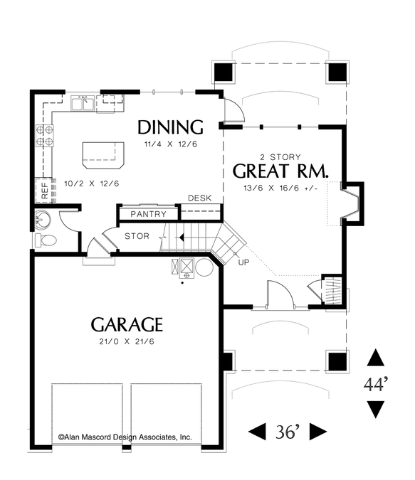 Main Floor Plan image for Mascord Corbett-Traditional Plan with Porch Off Great Room-Main Floor Plan