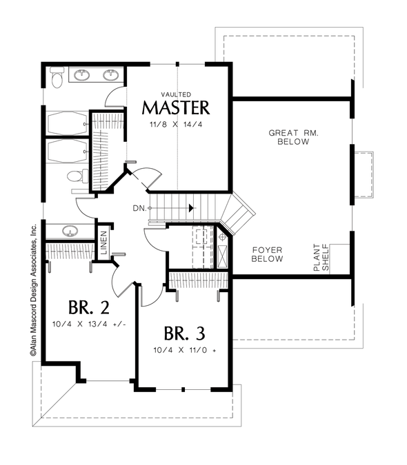 Upper Floor Plan image for Mascord Corbett-Traditional Plan with Porch Off Great Room-Upper Floor Plan