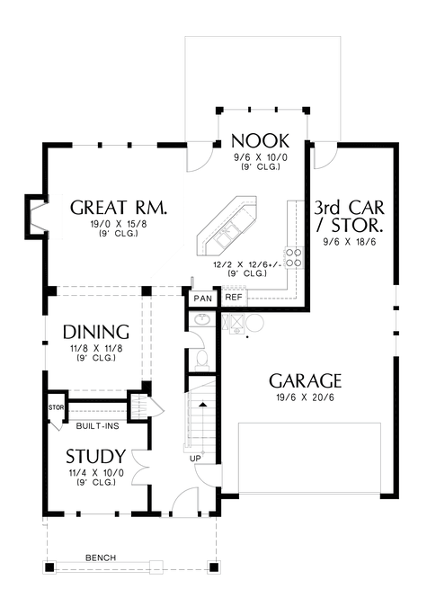 Main Floor Plan image for Mascord Malone-Two Story Craftsman Plan with 4 Bedrooms-Main Floor Plan