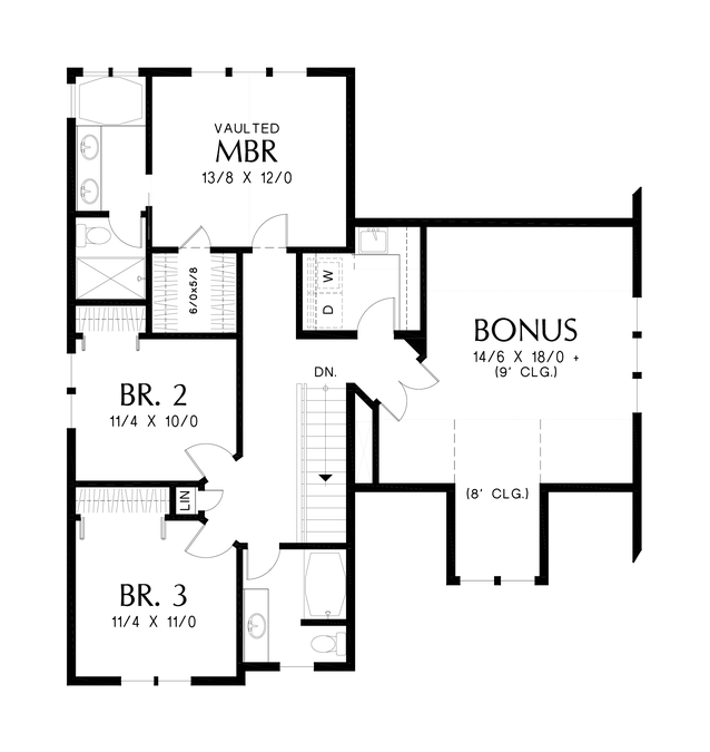 Upper Floor Plan image for Mascord Malone-Two Story Craftsman Plan with 4 Bedrooms-Upper Floor Plan