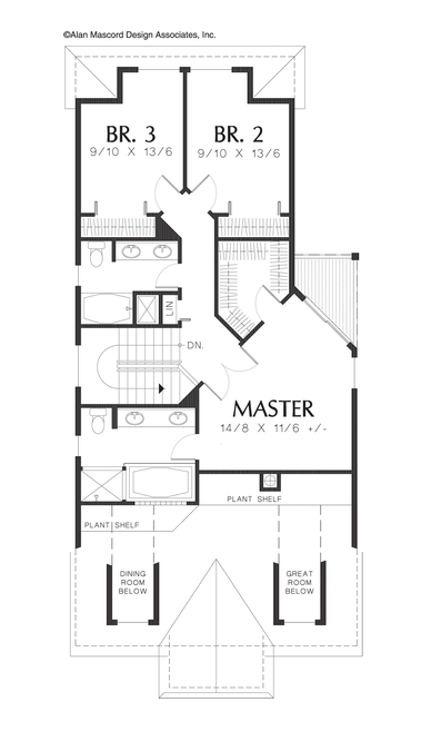 Upper Floor Plan image for Mascord Greeley-3 Bedroom Storybook Cottage Plan-Upper Floor Plan