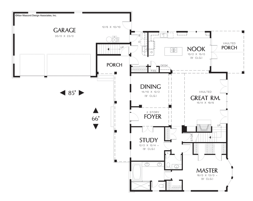 Main Floor Plan image for Mascord Covington-Modern Farmhouse with Cape Cod Features-Main Floor Plan