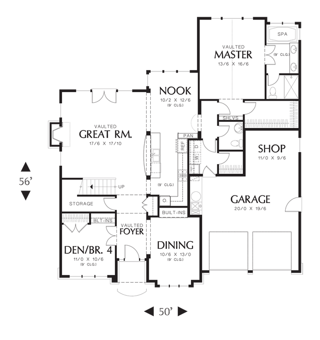 Main Floor Plan image for Mascord Sophia-Large Master Suite and Bonus Space-Main Floor Plan