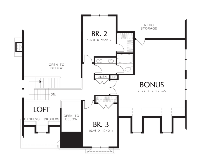 Upper Floor Plan image for Mascord Sophia-Large Master Suite and Bonus Space-Upper Floor Plan