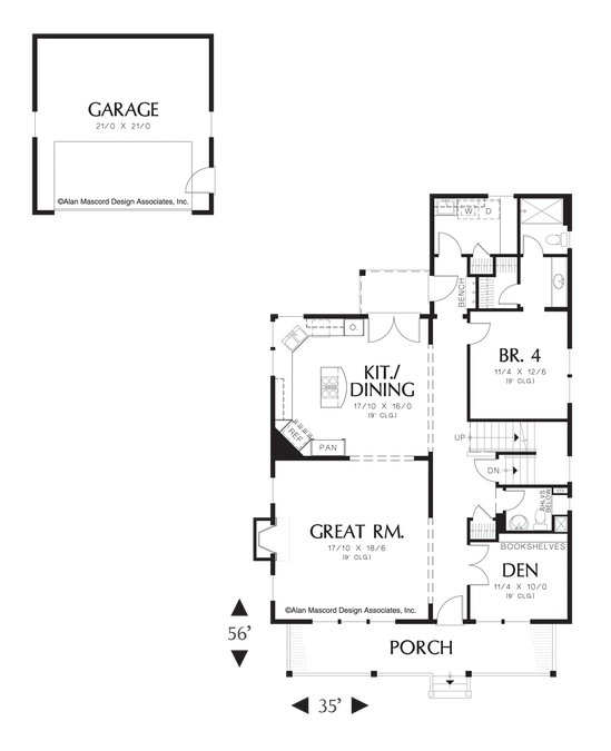 Main Floor Plan image for Mascord Laurel-Colonial Plan with Detached Garage-Main Floor Plan