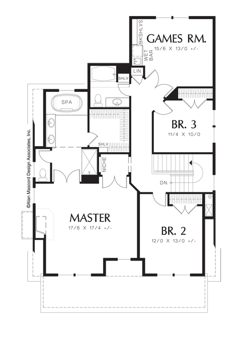 Upper Floor Plan image for Mascord Laurel-Colonial Plan with Detached Garage-Upper Floor Plan