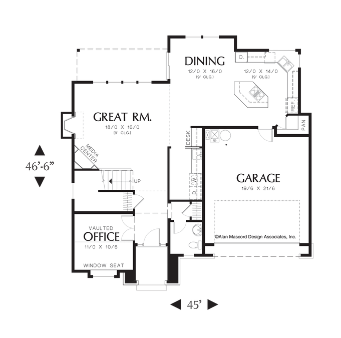 Main Floor Plan image for Mascord Logan-European Plan with Upper Level Bedrooms-Main Floor Plan