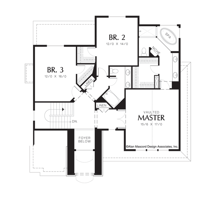 Upper Floor Plan image for Mascord Logan-European Plan with Upper Level Bedrooms-Upper Floor Plan