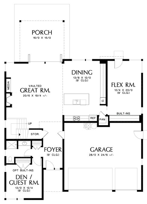 Main Floor Plan image for Mascord Sweetwater-Artful Home with Flexible Spaces-Main Floor Plan