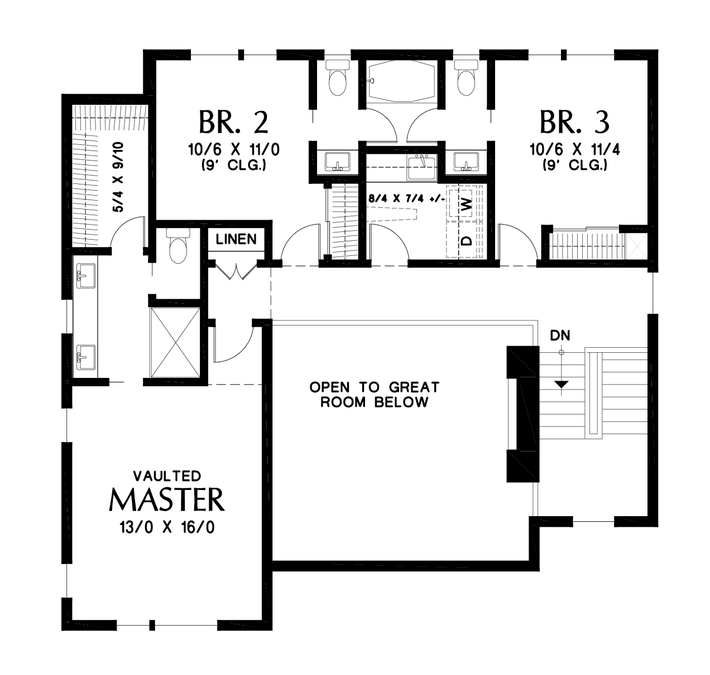 Upper Floor Plan image for Mascord Brookshire-Contemporary House Plans with Lots of Curb Appeal-Upper Floor Plan
