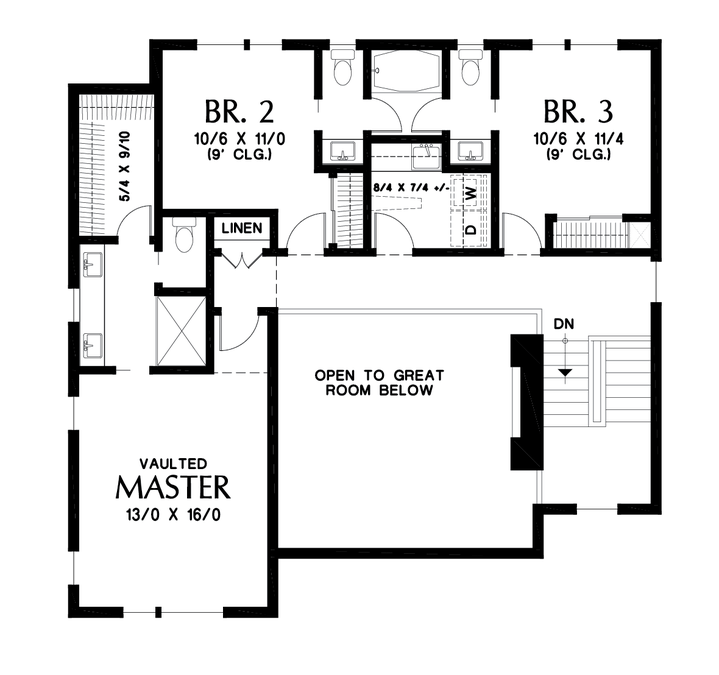 Upper Floor Plan image for Mascord Augustine-Contemporary Upslope plan with 2 Cars and Guest Suite-Upper Floor Plan