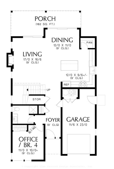 Main Floor Plan image for Mascord West Covina-Contemporary Elegance with Front Office or 4th Bedroom for Narrow Lots-Main Floor Plan