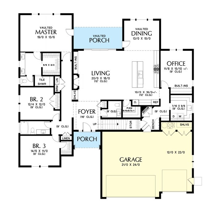 Main Floor Plan image for Mascord Sycamore Rise-Great farmhouse plan with flexible space for home office, craft room or guests!-Main Floor Plan