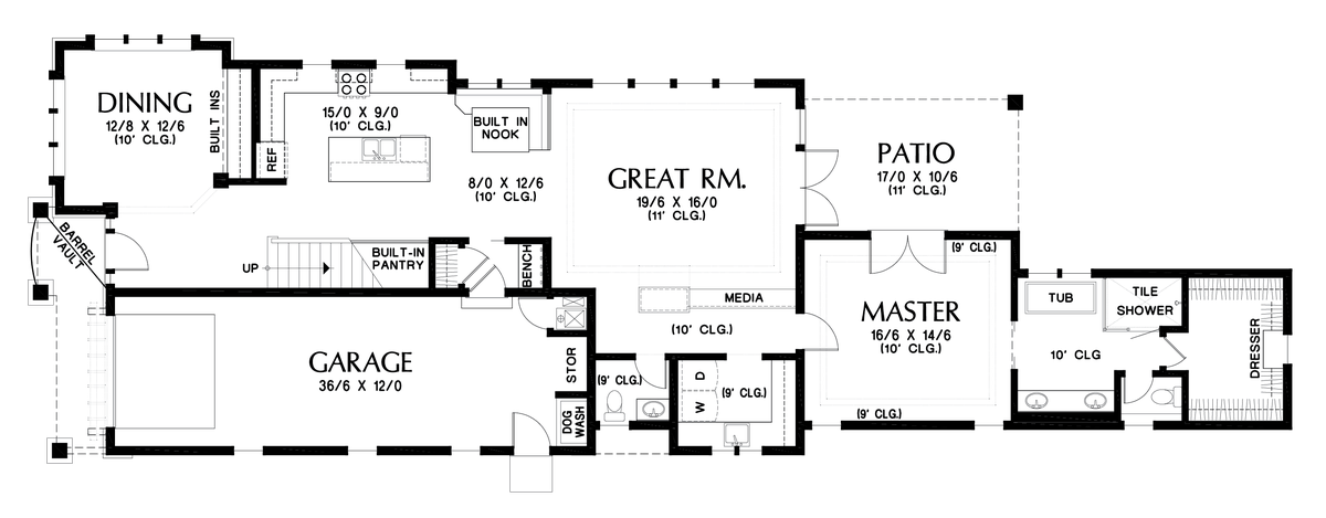 Main Floor Plan image for Mascord Olympus-Extensive Amenities Packed into a Narrow Footprint-Main Floor Plan