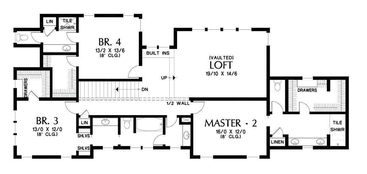 Upper Floor Plan image for Mascord Olympus-Extensive Amenities Packed into a Narrow Footprint-Upper Floor Plan