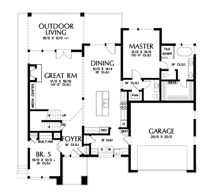 Main Floor Plan image for Mascord Springlake-Popular Craftsman with Apartment Below-Main Floor Plan