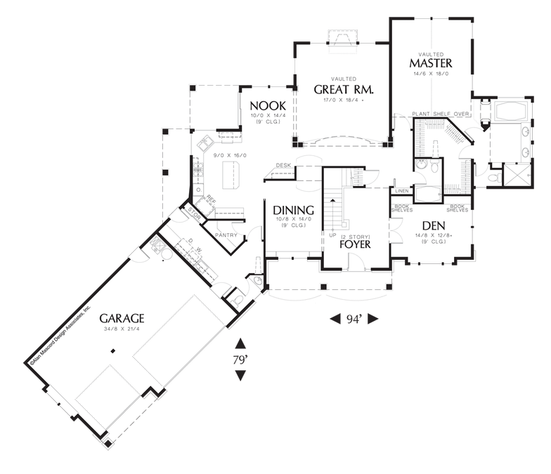 Main Floor Plan image for Mascord Kaiser-2 Story Great Room Plan with Angled Garage-Main Floor Plan
