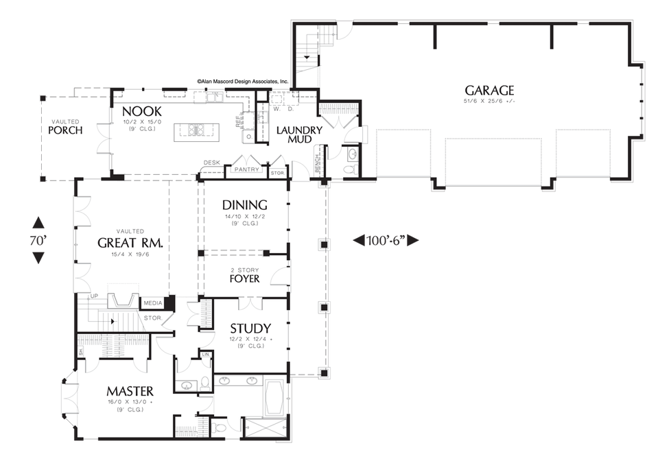 Main Floor Plan image for Mascord Leesville-Craftsman with Second Master-Main Floor Plan