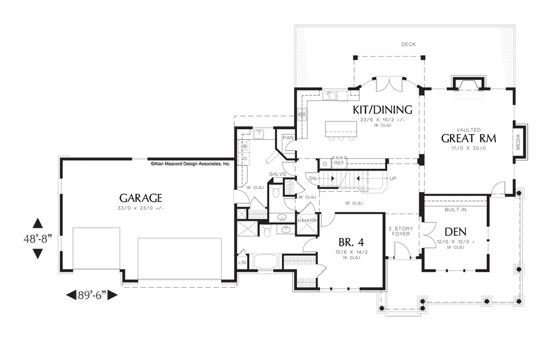 Main Floor Plan image for Mascord Hayfield-Farmhouse with Elevator-Main Floor Plan