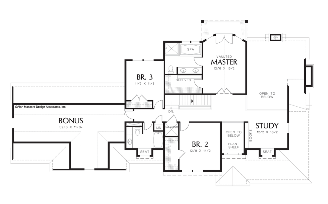 Upper Floor Plan image for Mascord Hayfield-Farmhouse with Elevator-Upper Floor Plan