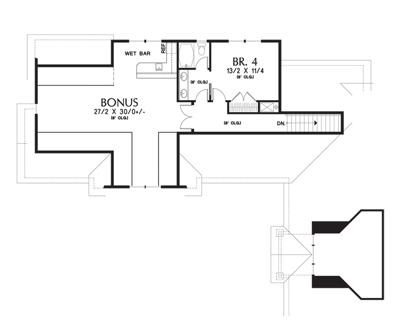 Upper Floor Plan image for Mascord Pineville-L-Shaped 4 Bedroom with Jack and Jill Bath-Upper Floor Plan