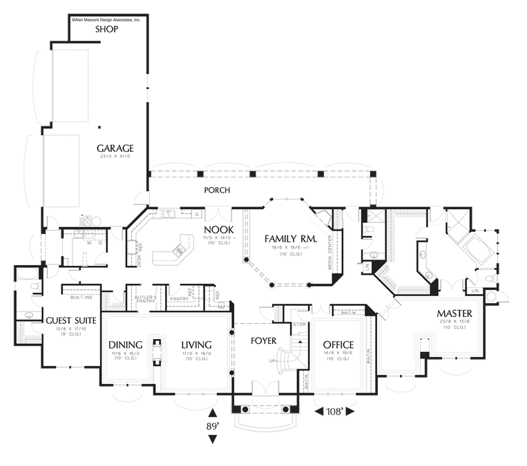 Main Floor Plan image for Mascord Wellington-Master Suite and Guest Suite on First Floor-Main Floor Plan