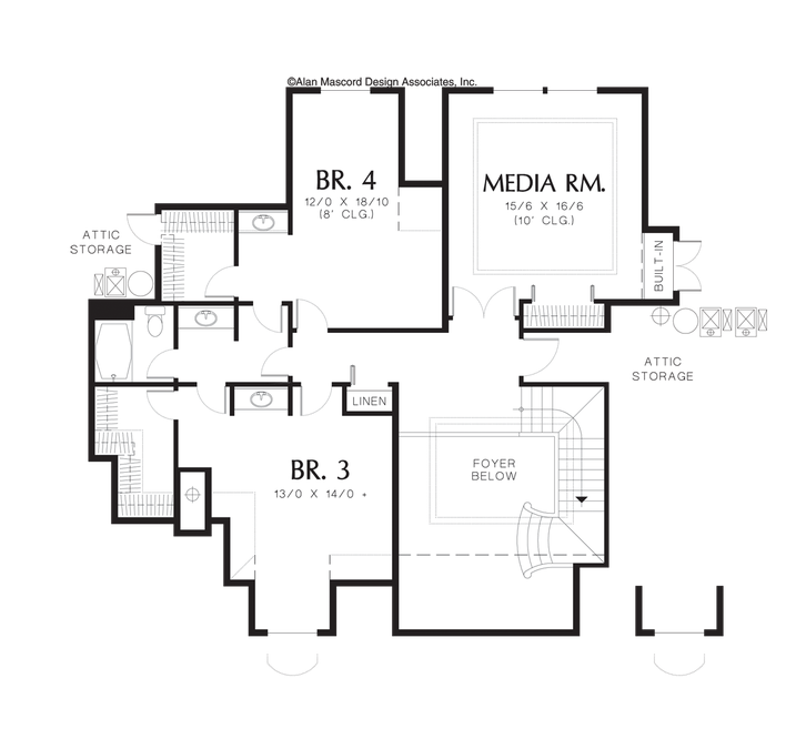 Upper Floor Plan image for Mascord Wellington-Master Suite and Guest Suite on First Floor-Upper Floor Plan