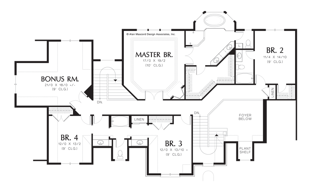 Upper Floor Plan image for Mascord Fireglow-Grand Manor Plan with Garage on Side-Upper Floor Plan