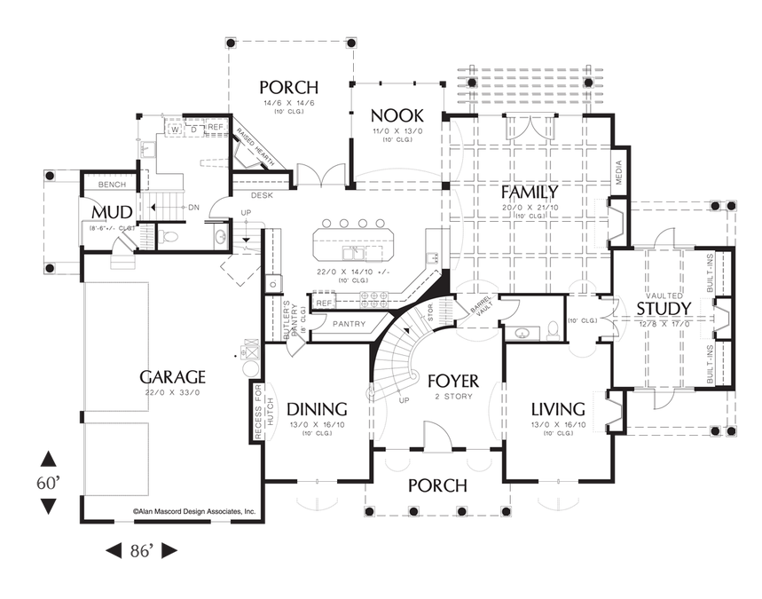Main Floor Plan image for Mascord Douglas-Classic 4 Bedroom Plan with French Doors-Main Floor Plan