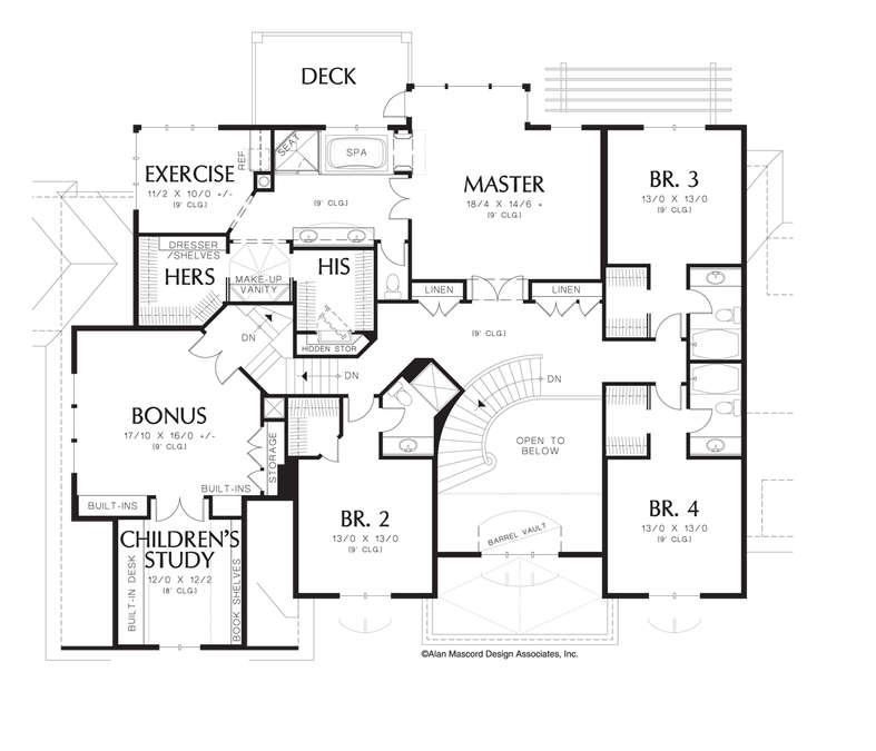 Upper Floor Plan image for Mascord Douglas-Classic 4 Bedroom Plan with French Doors-Upper Floor Plan