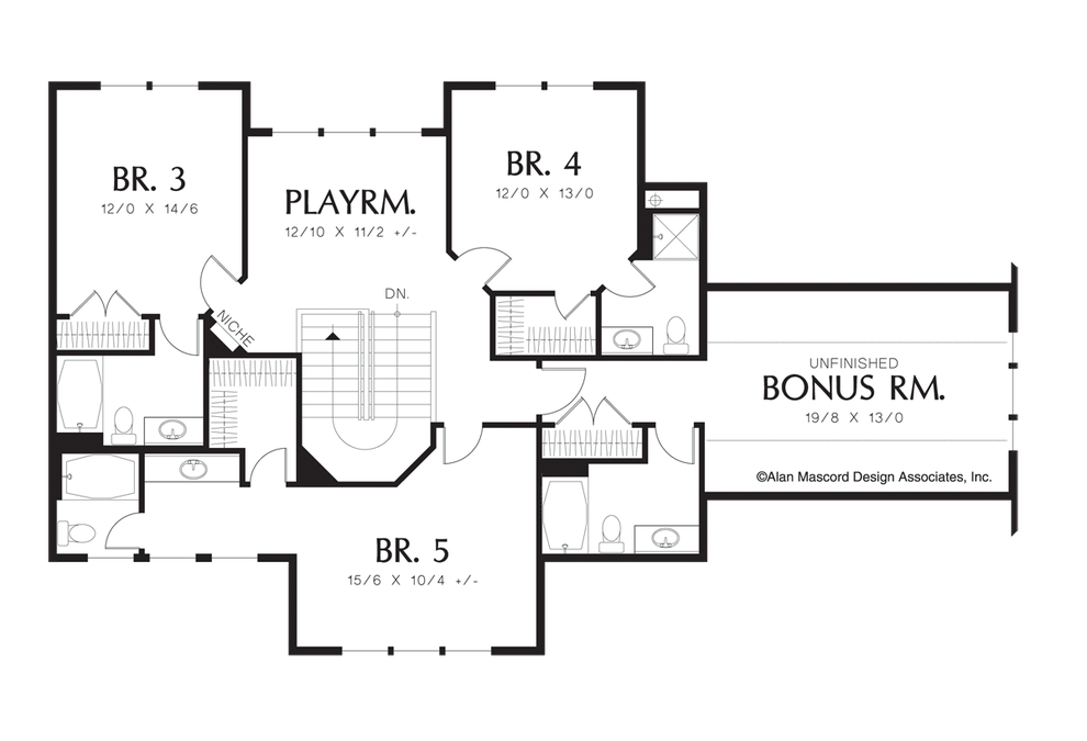 Upper Floor Plan image for Mascord Breckenridge-5 Bedrooms, Bonus, Playroom, & Outdoor Kitchen-Upper Floor Plan