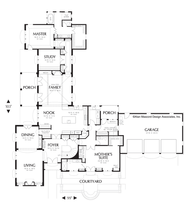 Main Floor Plan image for Mascord Toussaint-Mother's Suite wih Private Courtyard-Main Floor Plan